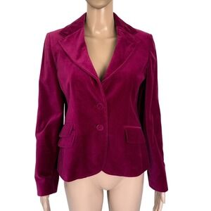 Ann Taylor Magenta Pink Velvet Blazer Jacket Sz 6P Barbiecore Mobwife Officecore